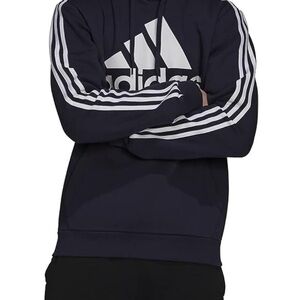 ✨ Adidas Black/White Big Logo 3-Stripes Pullover Hoodie Men’s Large ✨